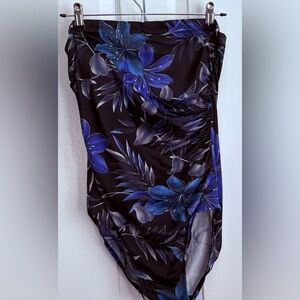 LONGITUDE WOMENS  SWIMSUIT, STRAPLESS, ROYAL, BLACK & GOLD,